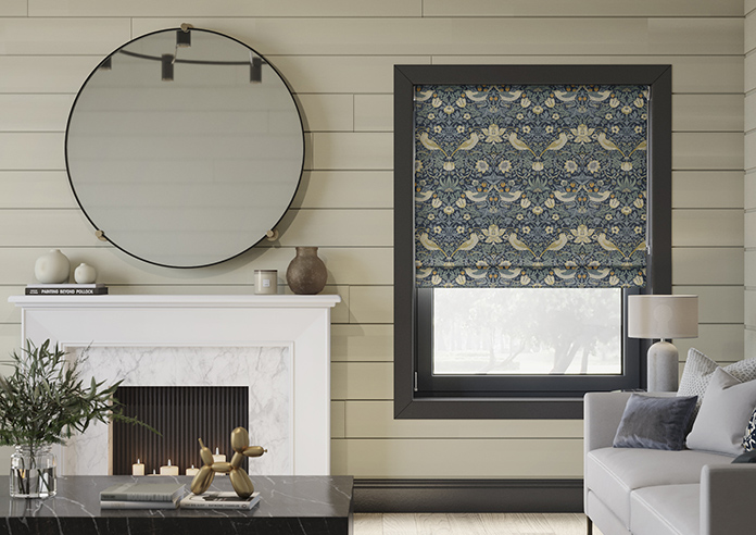 William Morris At Home Strawberry Thief, Woad - Twist&Fit Roman Blind - Image 3